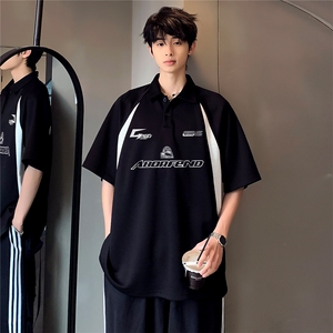 翻领插肩袖小众日系短袖美式撞色拼接高级休闲POLO衫T恤T120-P38图片