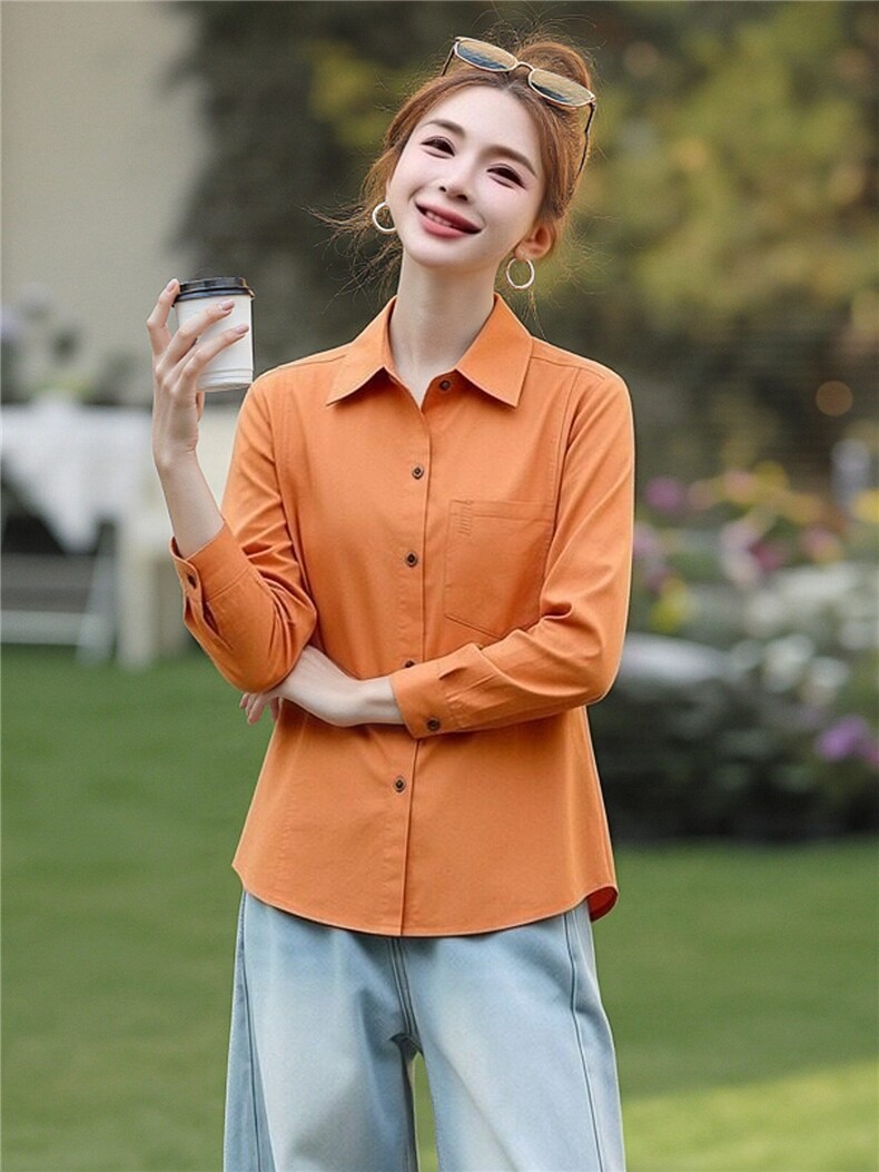衬衫女纯色绣花简约时尚百搭,女装衬衫,芙芮