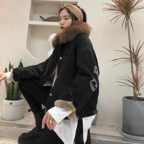 绣花牛仔外套加绒加大毛领，女装，衣生缘