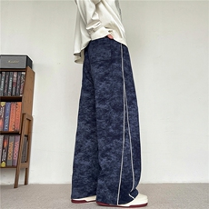 春秋男士美式扎染条纹拼接裤子潮流直筒高街阔腿休闲裤，男装休闲裤，电商B319
