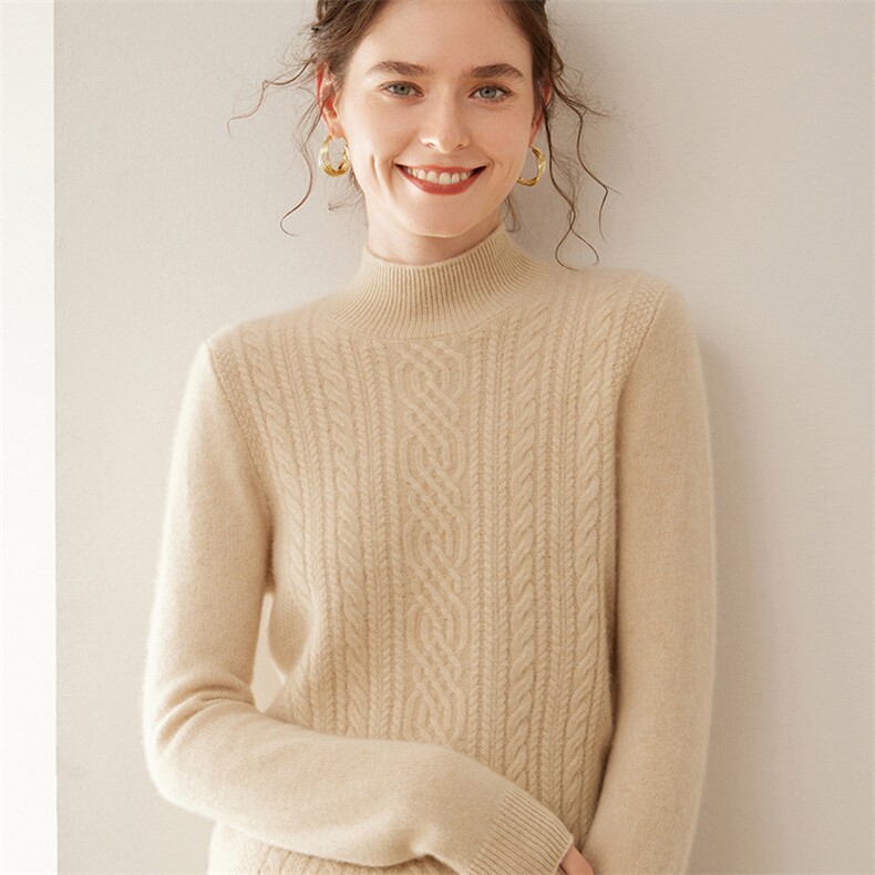 2024秋冬季新款山羊绒衫女士高领毛衣修身显瘦针织打底衫长袖上衣，女装羊绒衫，暖凌绒