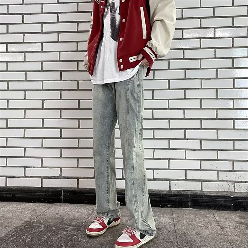 牛仔裤男士高街水洗潮牌秋季宽松直筒简约青年休闲长裤子N050-P50,男装牛仔裤,星座308B-1