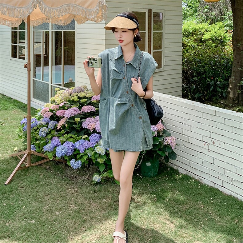 小众不撞款牛仔套装女夏2025新款高级感韩系穿搭短裤小个子一整套,女装套装/套裙,维壹
