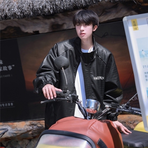 港风鳄鱼纹皮衣男中性休闲潮流夹克男成分PU JK7570P85控128图片
