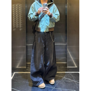 【有货】湖水绿Boxy短款连帽外套男春秋美式帆布夹克Y166CC-特P63图片