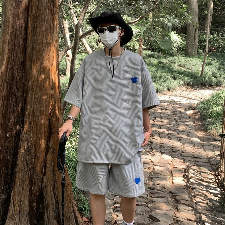 DSA028-TZDTE01P60260克提花针织美潮vibe设计夏季男短袖套装,男装T恤,电商A028