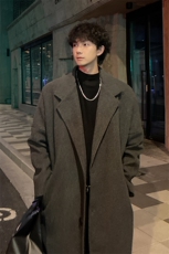 秋冬高级感毛呢大衣男潮流风衣宽松中长外套MN9568/P100加棉P110，男装风衣，电商B316
