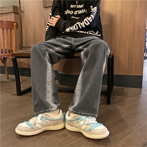 牛仔裤男港风宽松休闲阔腿直筒潮流百搭痞帅坠感长裤子N1825-P45图片