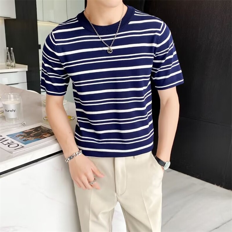 圆领城市风貌条纹时尚男潮T恤标准文艺青春流行春季潮流短袖新款,男装T恤,星座1116A-2（原606A-1）