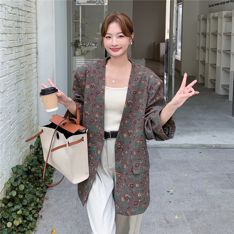 美拉德碎花西装外套女春秋2025新款流行韩系大方得体西服爆款超火,女装西装,2C205