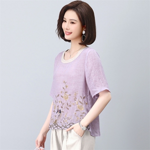 妈妈装夏款棉麻2025年新款中老年女装洋气减龄苎麻小衫图片