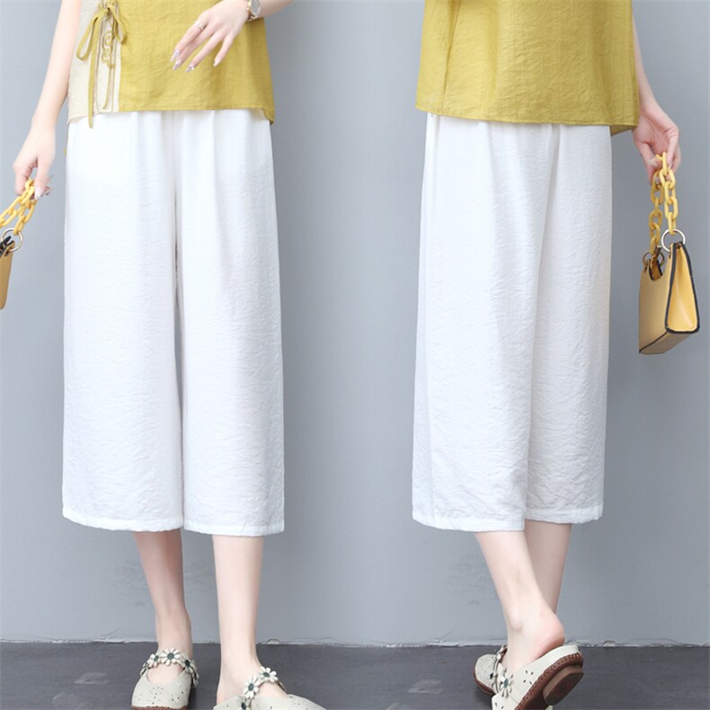 (新品)2024年夏季七分阔腿裤天丝休闲裤女中老年妈妈装三年不下架，女装休闲裤，璐依舞