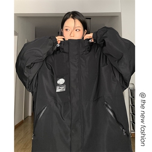 中性连帽拼接冲锋衣防风保暖加棉加厚情侣滑雪服棉衣外套M35-P125图片