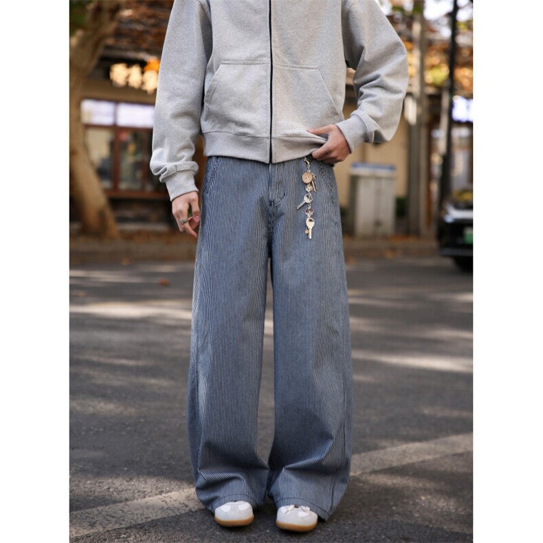 抖音品质春季新款美式复古条纹宽松休闲裤B315-K25625-p65控88,男装牛仔裤,电商B315