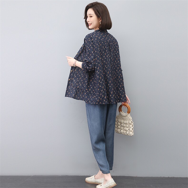 2024春秋休闲两件套装新款款宽松纯棉长袖衬衫牛仔套装,女装套装/套裙,忆绮罗