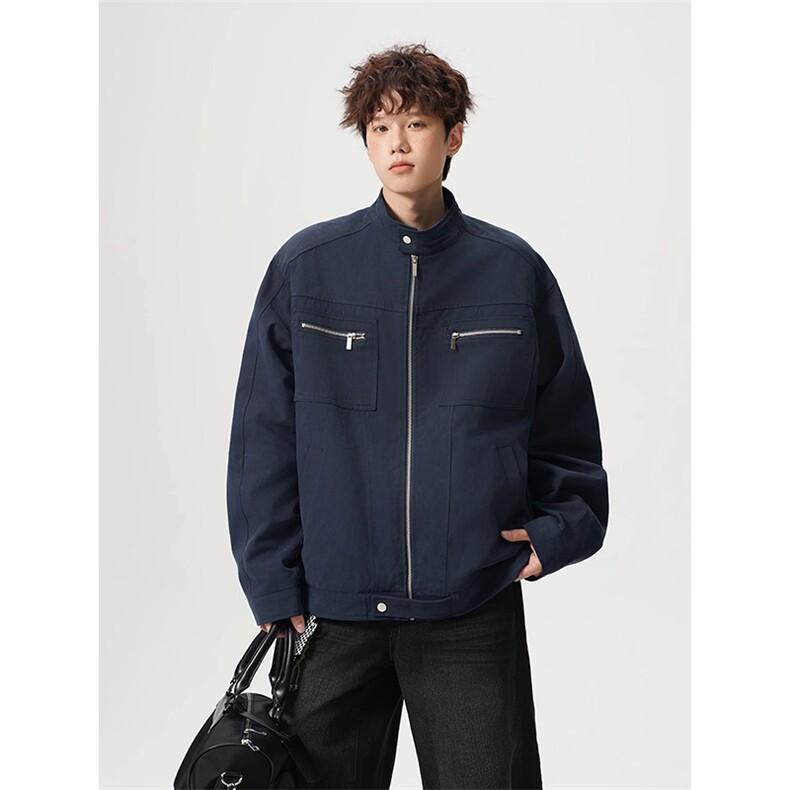 26春装高品质老钱风立领夹克外套男女美式潮牌拉链工装风宽松上衣，男装夹克，电商A486