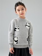 优质精选儿童100%羊毛针织衫男女童熊猫提花套头毛衣羊绒打底衫，童装儿童羊毛衫，初丹羊绒童装