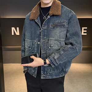 2025冬款加绒牛仔夹克男羊羔毛领加厚外套保暖上衣B317/J613/P165图片