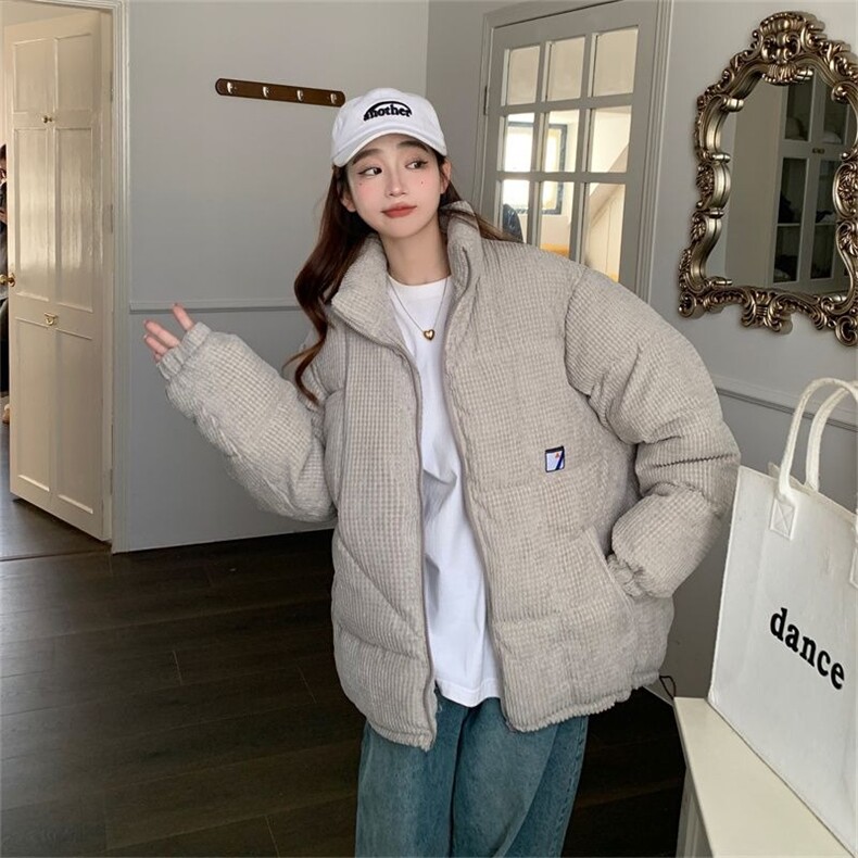 灯芯绒羽绒棉服女韩版学院风短款宽松ins棉袄面包服立领保暖外套图片