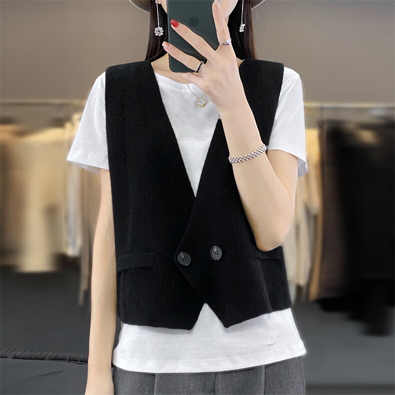 2024秋季新款西装系扣款无袖马甲通勤百搭,女装马甲,美雪羊绒