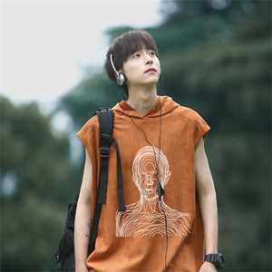 麂皮绒连帽背心坎肩男T恤美式港风JLB430-P30控48图片