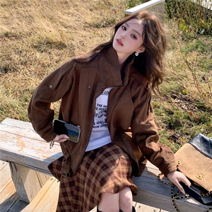 巨好看麂皮绒短外套女春秋2025新款小个子流行爆款超火机车服上衣图片