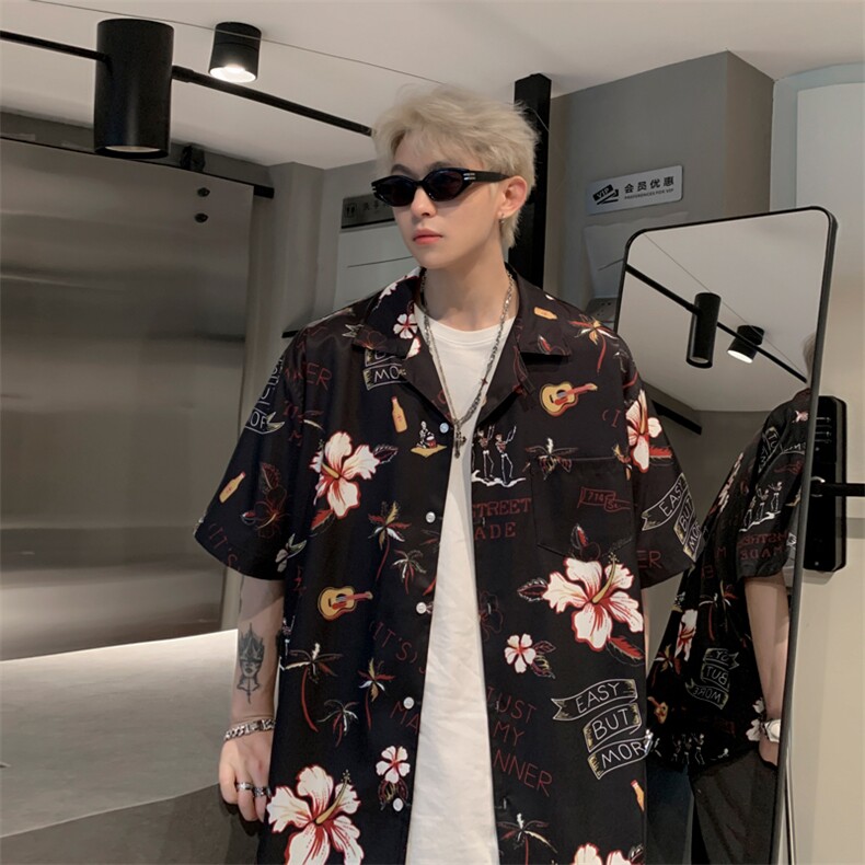 港风潮时尚潮西装领短袖衬衫衬衣228-1-1147-P50,男装衬衫,星座228-1