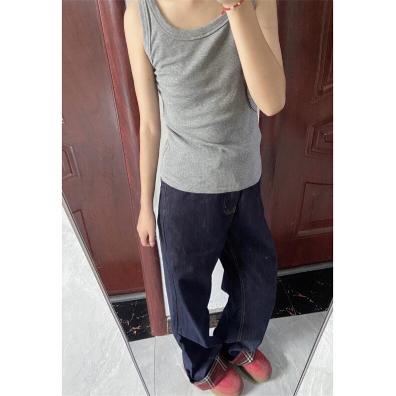 【有货】美式格子拼接卷边牛仔裤男女阔腿裤子NZ011CC-特P48,男装牛仔裤,星座1007（原301D）