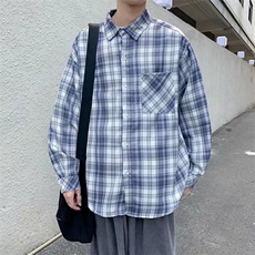 长袖衬衫男港风日系格子衬衫C0003P32，男装衬衫，星座1116-2