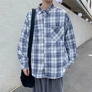 长袖衬衫男港风日系格子衬衫C0003P32图片