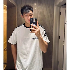 夏季美式高街重磅纯棉三条杠织带撞色男女短袖T恤ZD628-特P30，男装T恤，电商A486-1