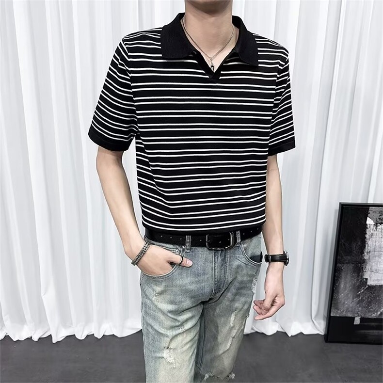 夏季条纹短袖polo衫t恤男潮流翻领保罗衫男士针织衫翻领体恤TM24,男装针织衫/毛衣,星座1116A-2（原606A-1）