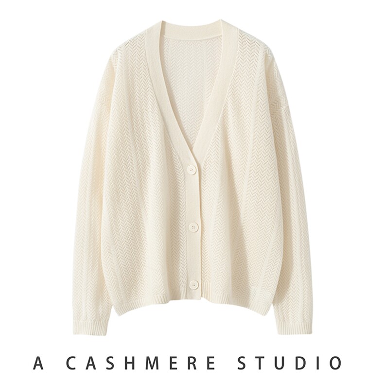 2025春秋新款羊绒衫女100纯山羊绒精纺V领针织开衫纯色打底衫上衣，女装羊绒衫，启东羊绒