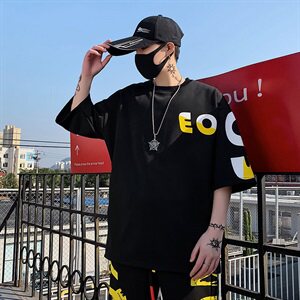 2021夏季新款潮男宽松潮流百搭字母印花短袖T恤男潮 A436-H27图片