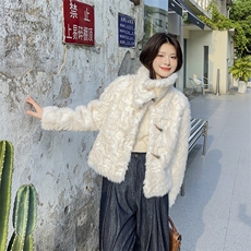 加厚牛角扣羊羔毛外套女皮毛一体2025秋冬季小香风羊羔绒外套，女装短外套，2C229
