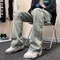 牛仔裤男美式hiphop潮牌直筒重磅休闲裤子春季设计感潮流泼墨长裤，男装牛仔裤，星座410-7