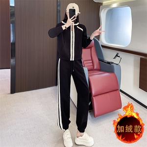 时尚减龄拼接卫衣外套阔腿裤套装女秋冬新款休闲显瘦两件套图片