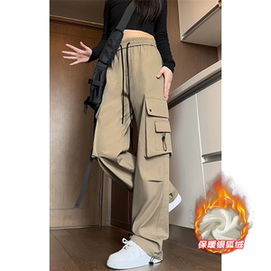 美式复古工装裤男加厚银狐绒机能防水伞兵裤K1317J加绒-特P45控88,男装黄色红色搭配图片