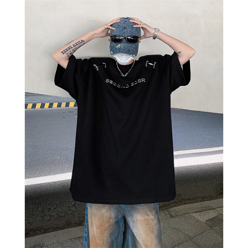 现货！25夏季织带设计感垫肩短袖飘带T恤DX141-P65,男装T恤,电商B288