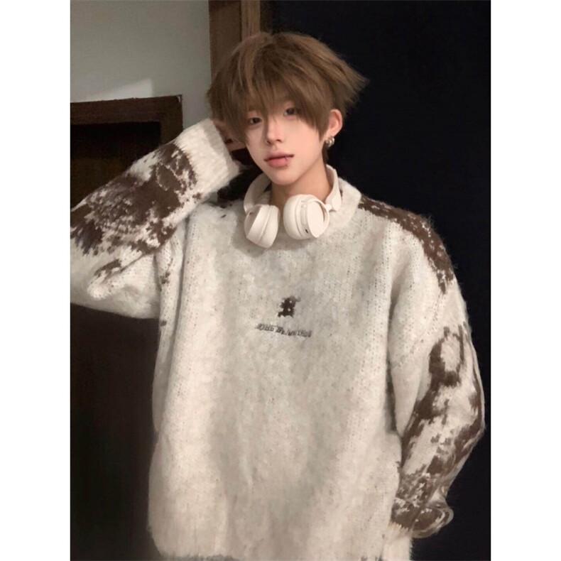 美式复古毛衣男秋冬季加厚慵懒风cleanfit扎染针织衫WLM2322-P50,男装针织衫/毛衣,星座1008