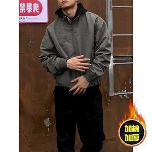 现货秋冬季美拉德立领飞行立领夹克boxy廓形棉衣高街加厚加棉外套图片