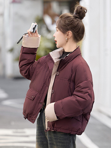 设计感针织拼接短款羽绒服女2025年冬季新款小个子加厚韩版面包服图片