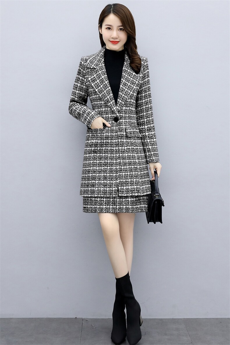单件/两件套洋气格子毛呢套装职业裙2025春秋季韩版女装气质外套,女装套装/套裙,香莘料