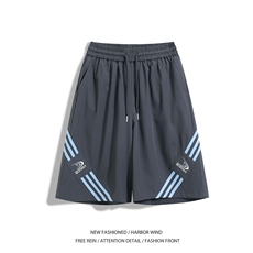 抖音品质夏季新款美式条纹宽松冰丝五分裤B315-K25790-特p30控58，男装休闲裤，电商B315