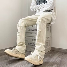 破洞牛仔裤男春修身小脚直筒裤子美式高街潮牌微喇男裤RK2508-P41，男装牛仔裤，星座412-1