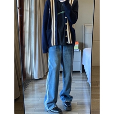 B221美式ins高街小众宽松三条杠运动牛仔裤LK23130-P60控78，男装牛仔裤，电商B221