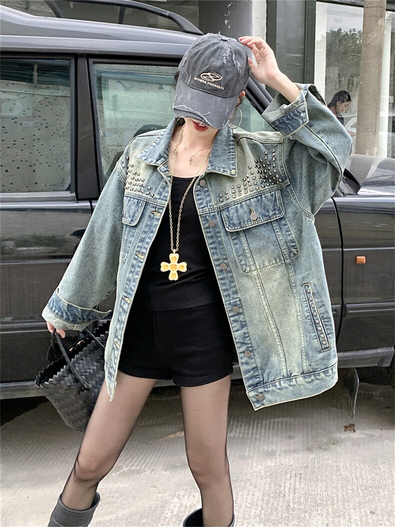 朝戈-新品重工铆钉牛仔外套男女春秋潮牌潮流复古高街宽松,女装短外套,星座505-2（原电商A260-1)