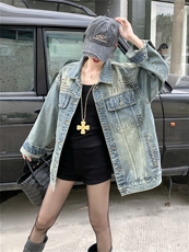 朝戈-新品重工铆钉牛仔外套男女春秋潮牌潮流复古高街宽松，女装短外套，星座505-2（原电商A260-1)