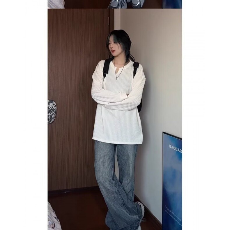 美式高街V领卫衣秋季简约休闲百搭肌理感重磅长袖T恤LWY088-p36,男装T恤,星座1008