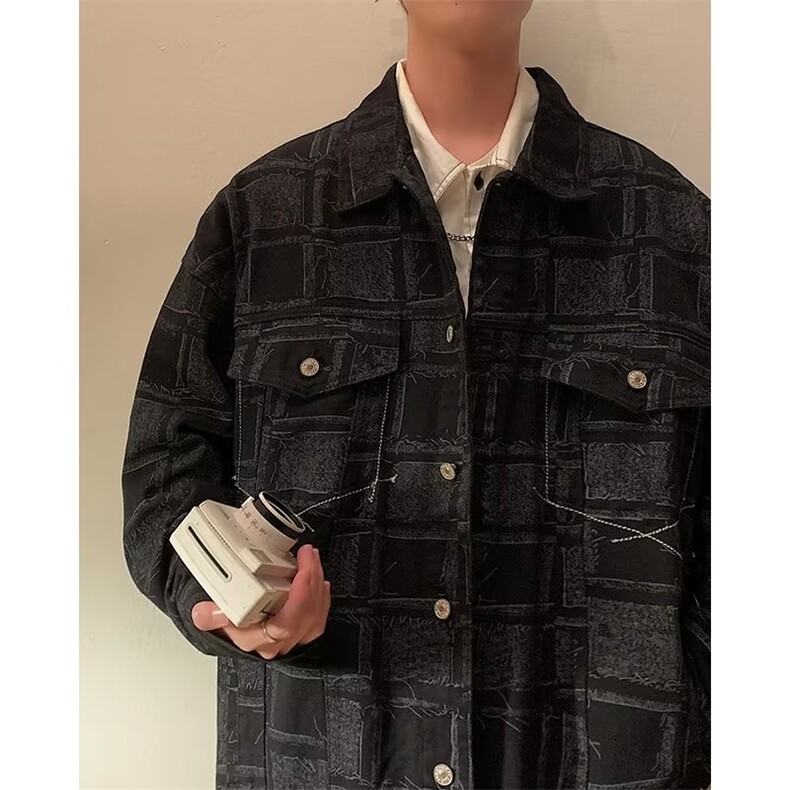 美式牛仔格子外套男潮牌上衣男装衣服痞帅J2225P70图片